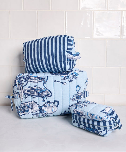 High Tea Toile - Three’s Best Pouch Set - Notting Hill Blue - Printfresh