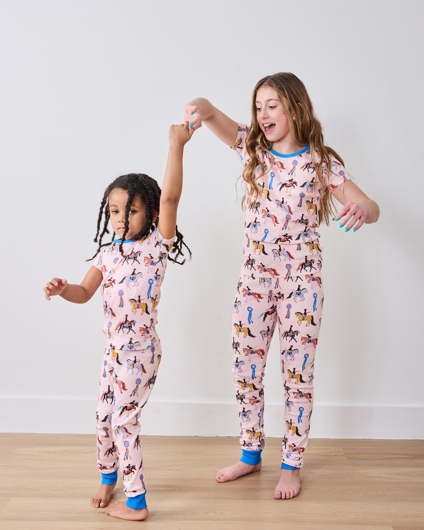 Horse Show - Kids Organic Pima Short Sleeve PJ Set - Pale Peach - Printfresh