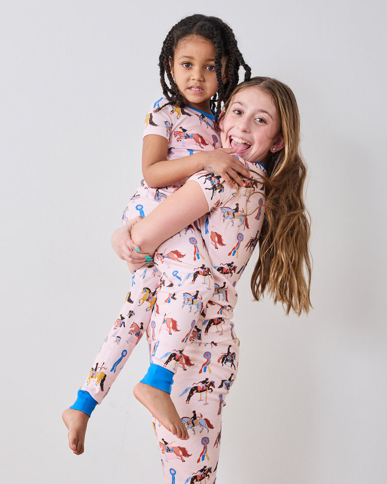 Horse Show - Kids Organic Pima Short Sleeve PJ Set - Pale Peach - Printfresh