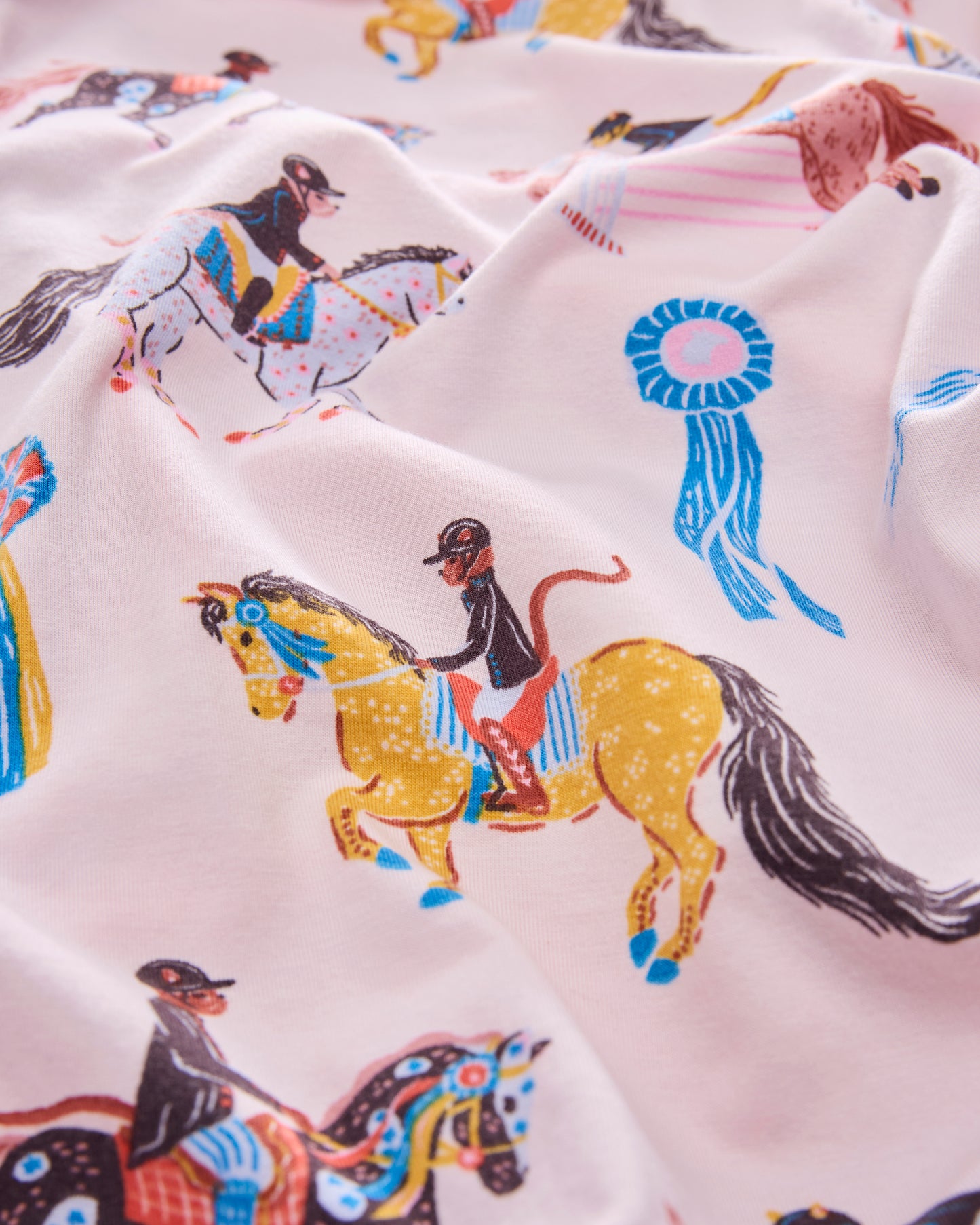 Horse Show - Kids Organic Pima Short Sleeve PJ Set - Pale Peach - Printfresh