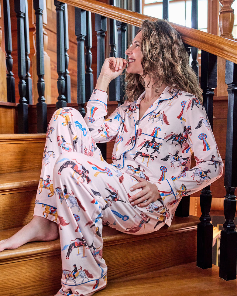 Horse Show - Organic Pima Modal Knit Long PJ Set - Pale Peach - Printfresh