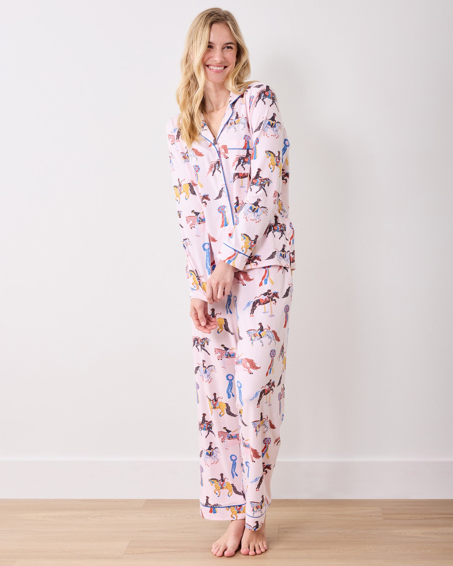 Horse Show - Organic Pima Modal Knit Long PJ Set - Pale Peach - Printfresh