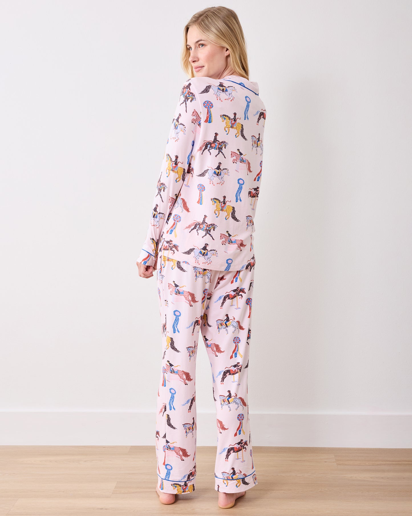 Horse Show - Organic Pima Modal Knit Long PJ Set - Pale Peach - Printfresh