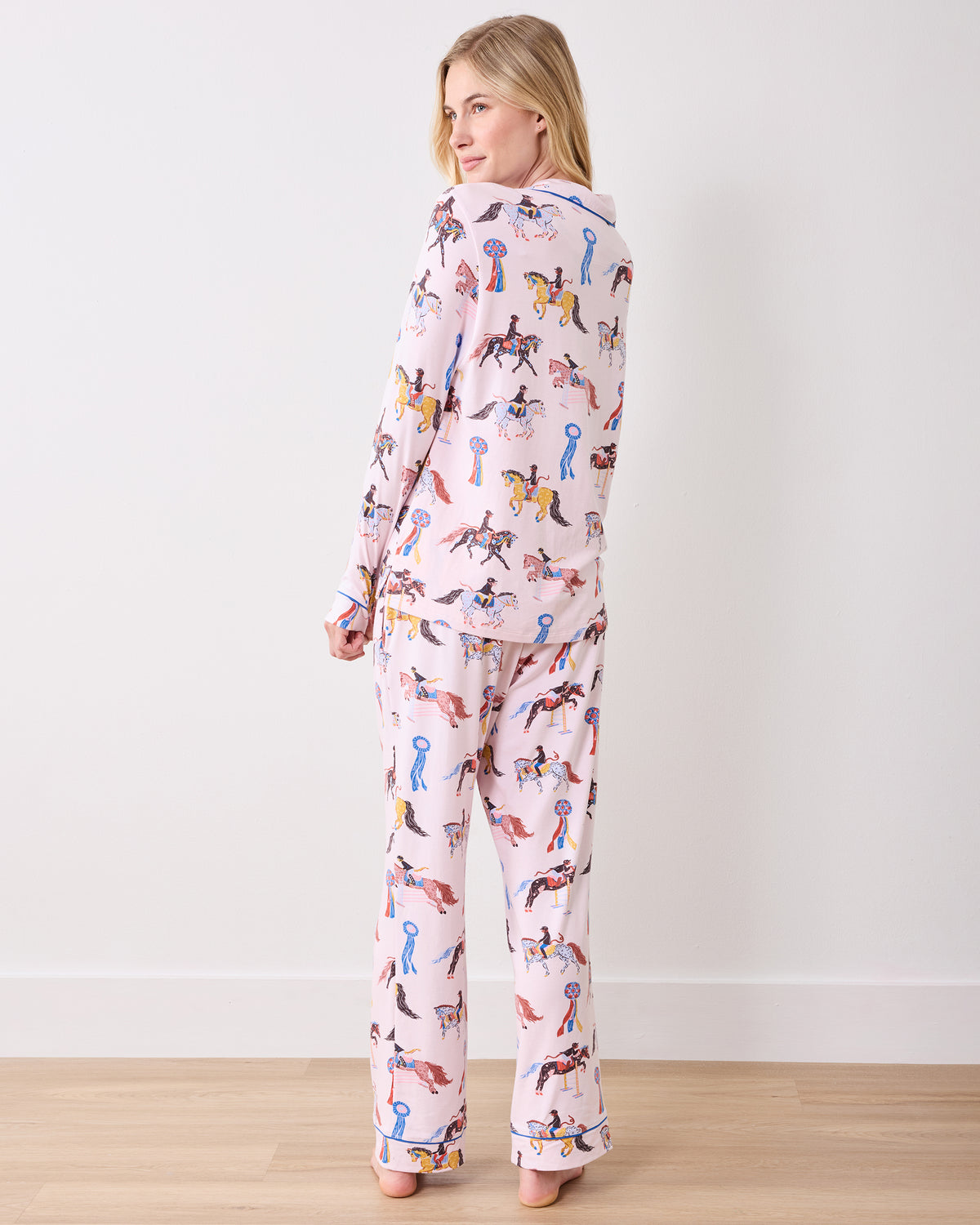 Horse Show - Organic Pima Modal Knit Long PJ Set - Pale Peach - Printfresh