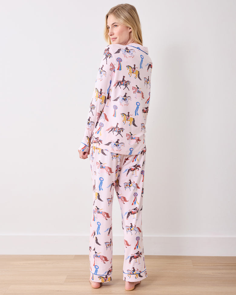 Horse Show - Organic Pima Modal Knit Long PJ Set - Pale Peach - Printfresh
