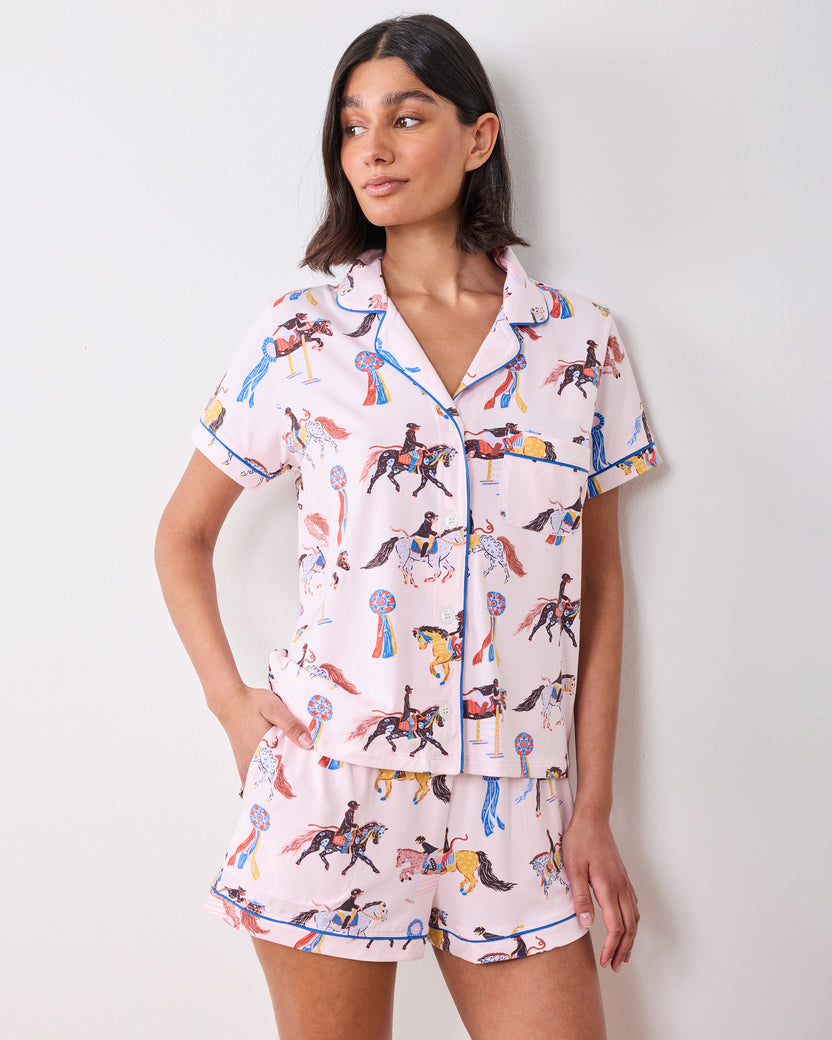 Horse Show - Organic Pima Modal Knit Short PJ Set - Pale Peach - Printfresh