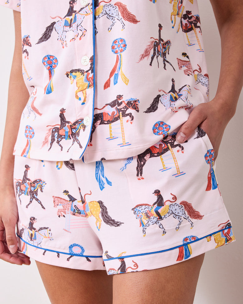Horse Show - Organic Pima Modal Knit Short PJ Set - Pale Peach - Printfresh