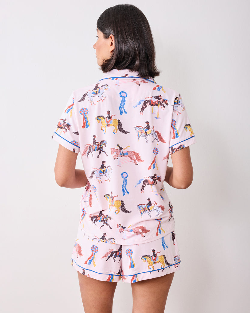 Horse Show - Organic Pima Modal Knit Short PJ Set - Pale Peach - Printfresh