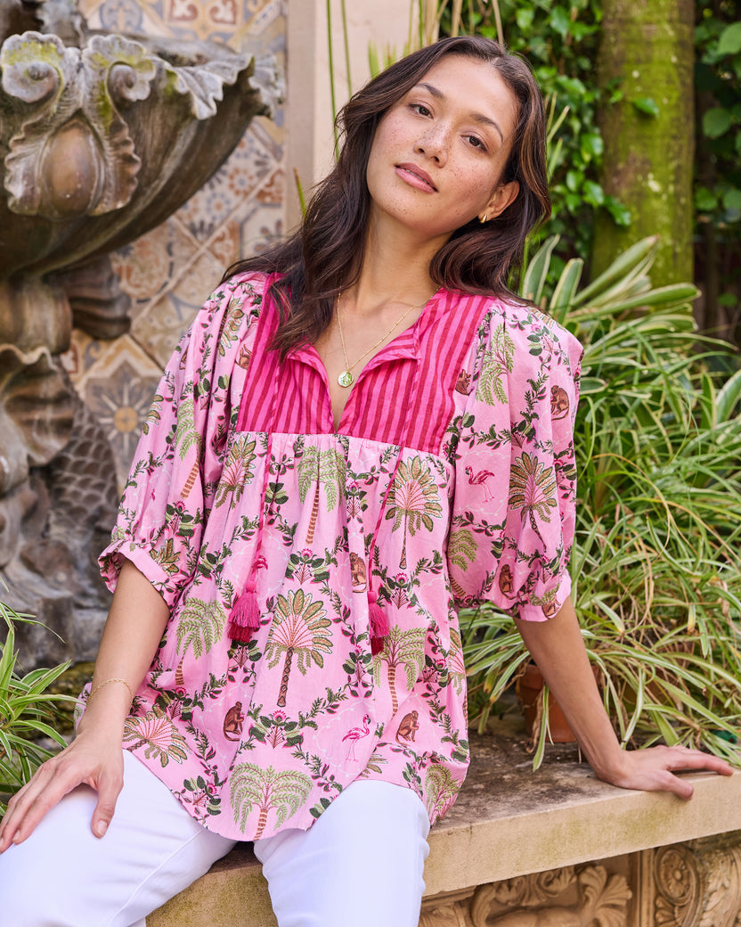 Island Muse - Greta Blouse - Pink Flamingo - Printfresh