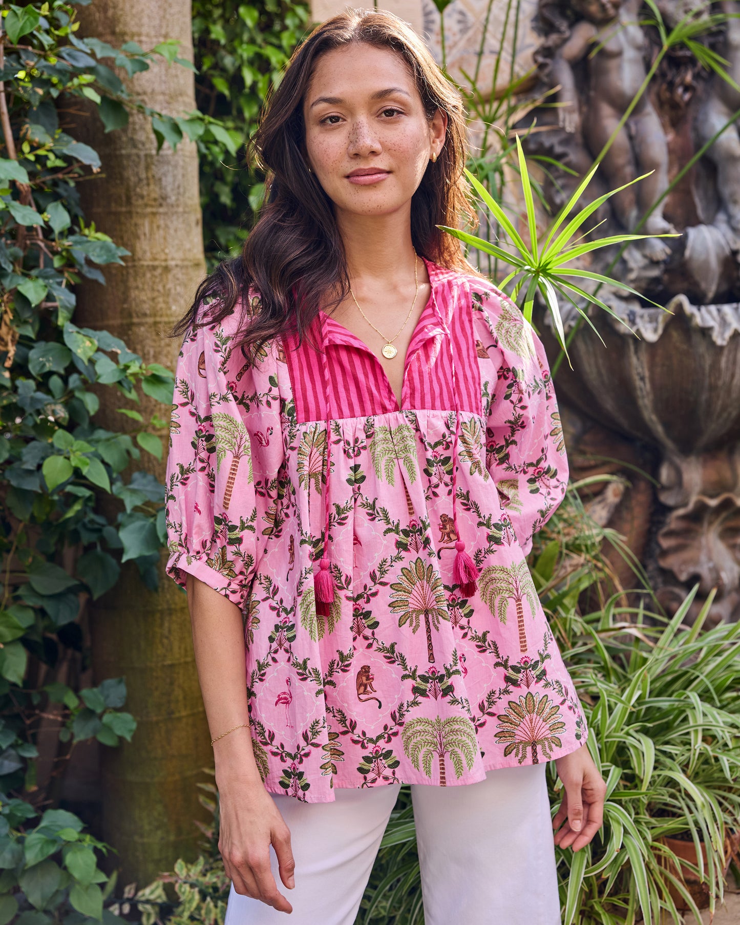 Island Muse - Greta Blouse - Pink Flamingo - Printfresh