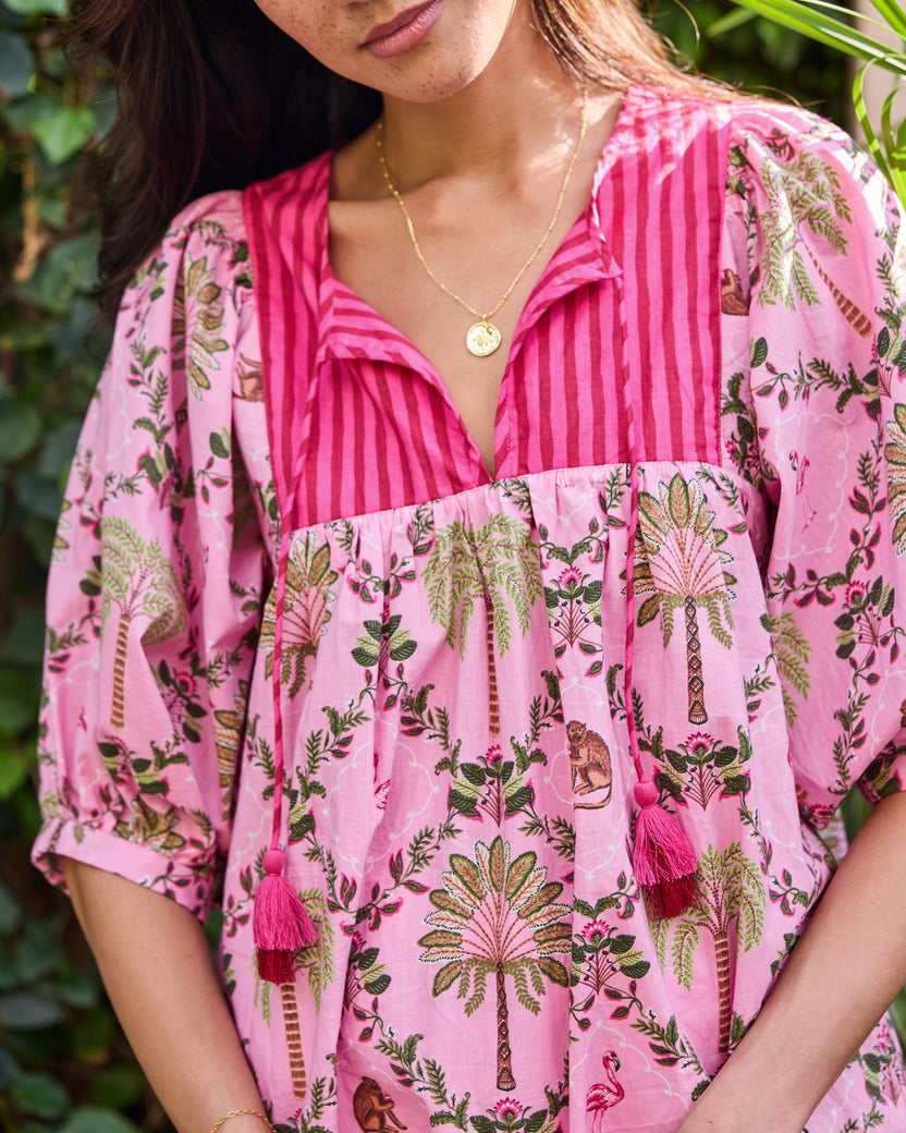 Island Muse - Greta Blouse - Pink Flamingo - Printfresh