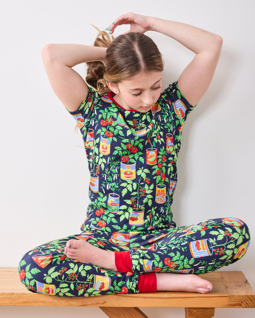 Kitchen Garden - Kids Organic Pima Short Sleeve PJ Set - Navy - Printfresh