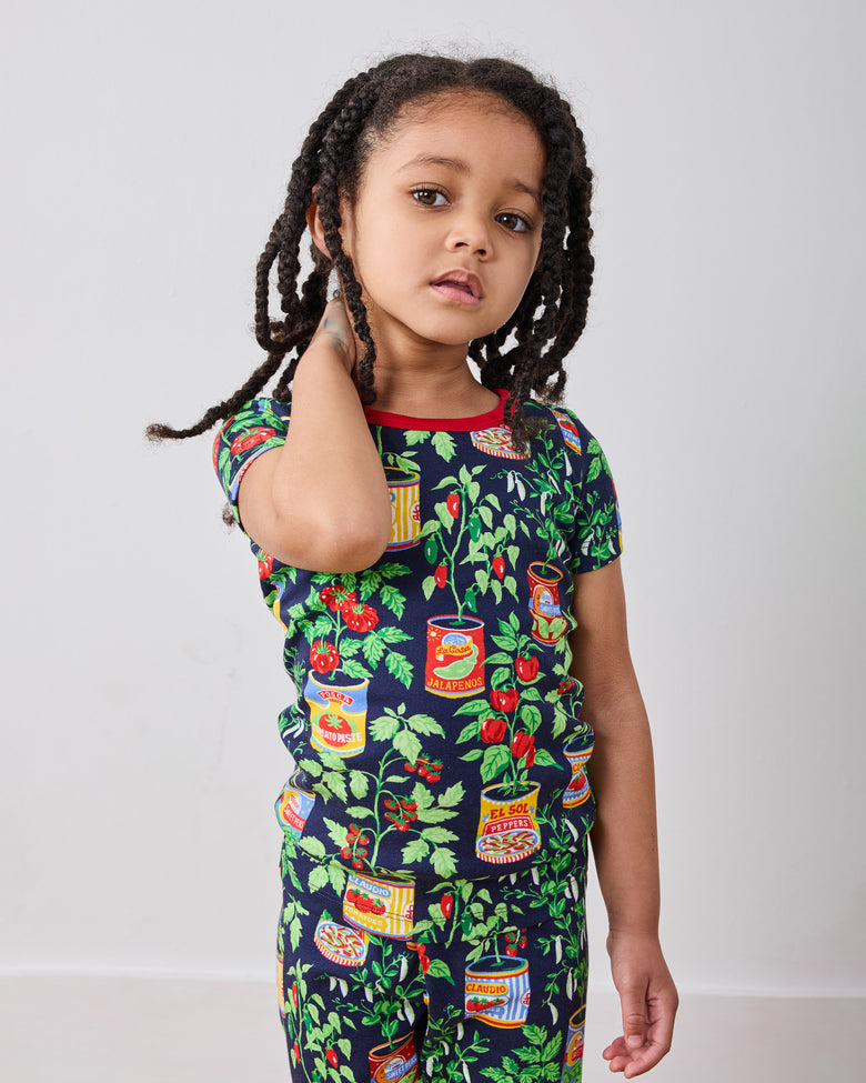 Kitchen Garden - Kids Organic Pima Short Sleeve PJ Set - Navy - Printfresh