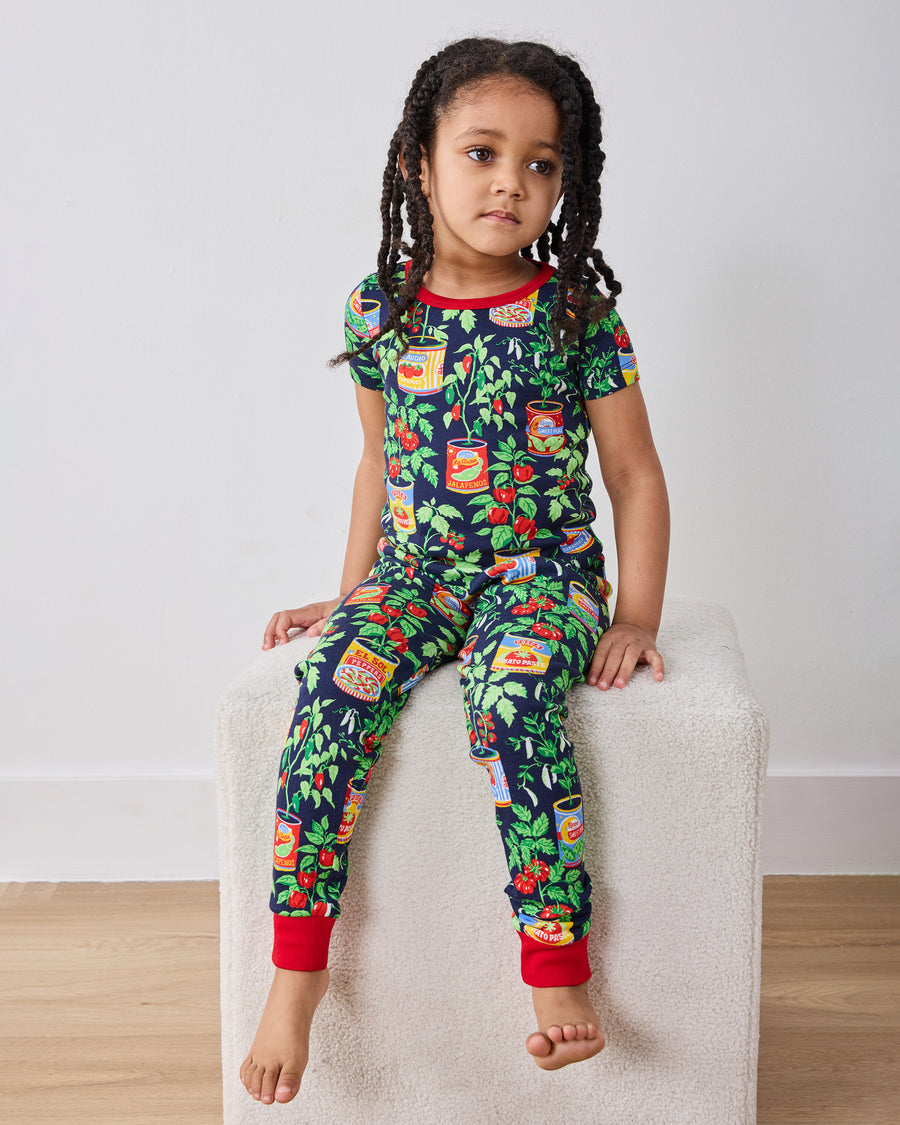 Kitchen Garden - Kids Organic Pima Short Sleeve PJ Set - Navy - Printfresh