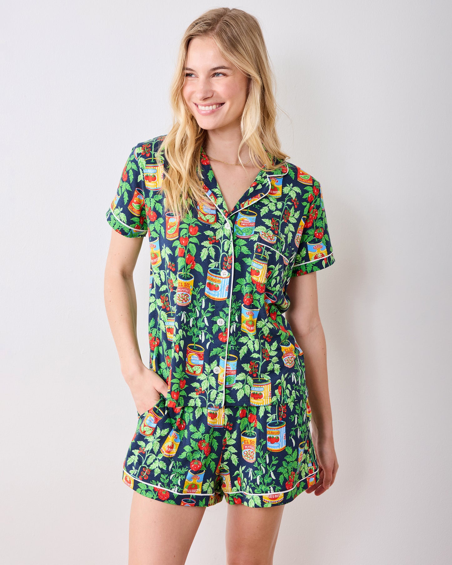 Kitchen Garden - Kids Organic Pima Short Sleeve PJ Set - Navy - Printfresh