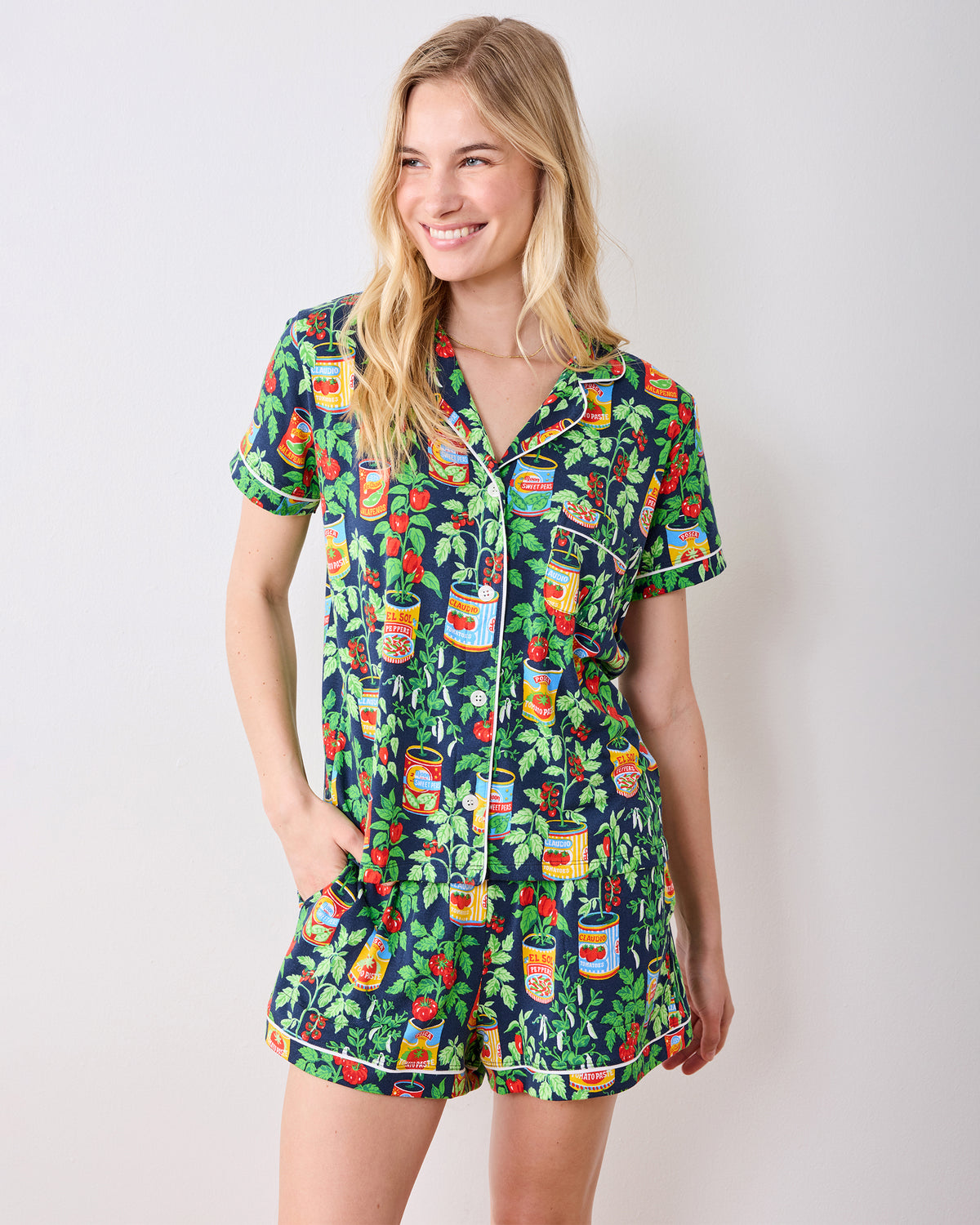 Kitchen Garden - Kids Organic Pima Short Sleeve PJ Set - Navy - Printfresh