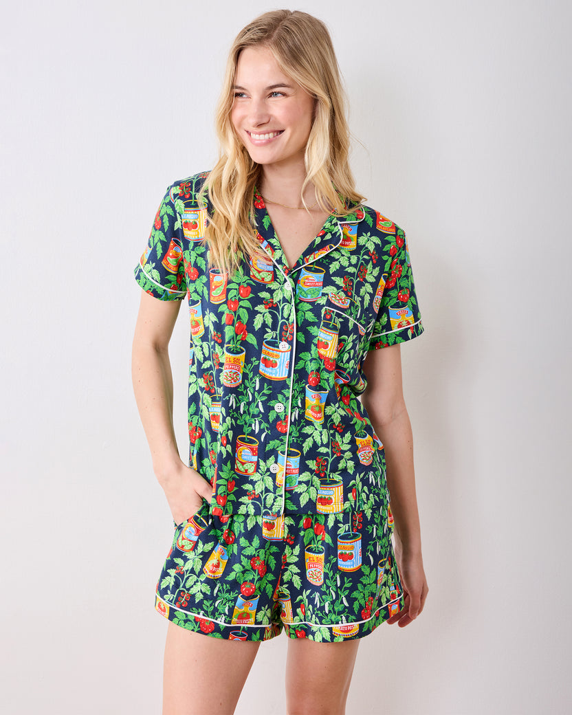 Kitchen Garden - Kids Organic Pima Short Sleeve PJ Set - Navy - Printfresh