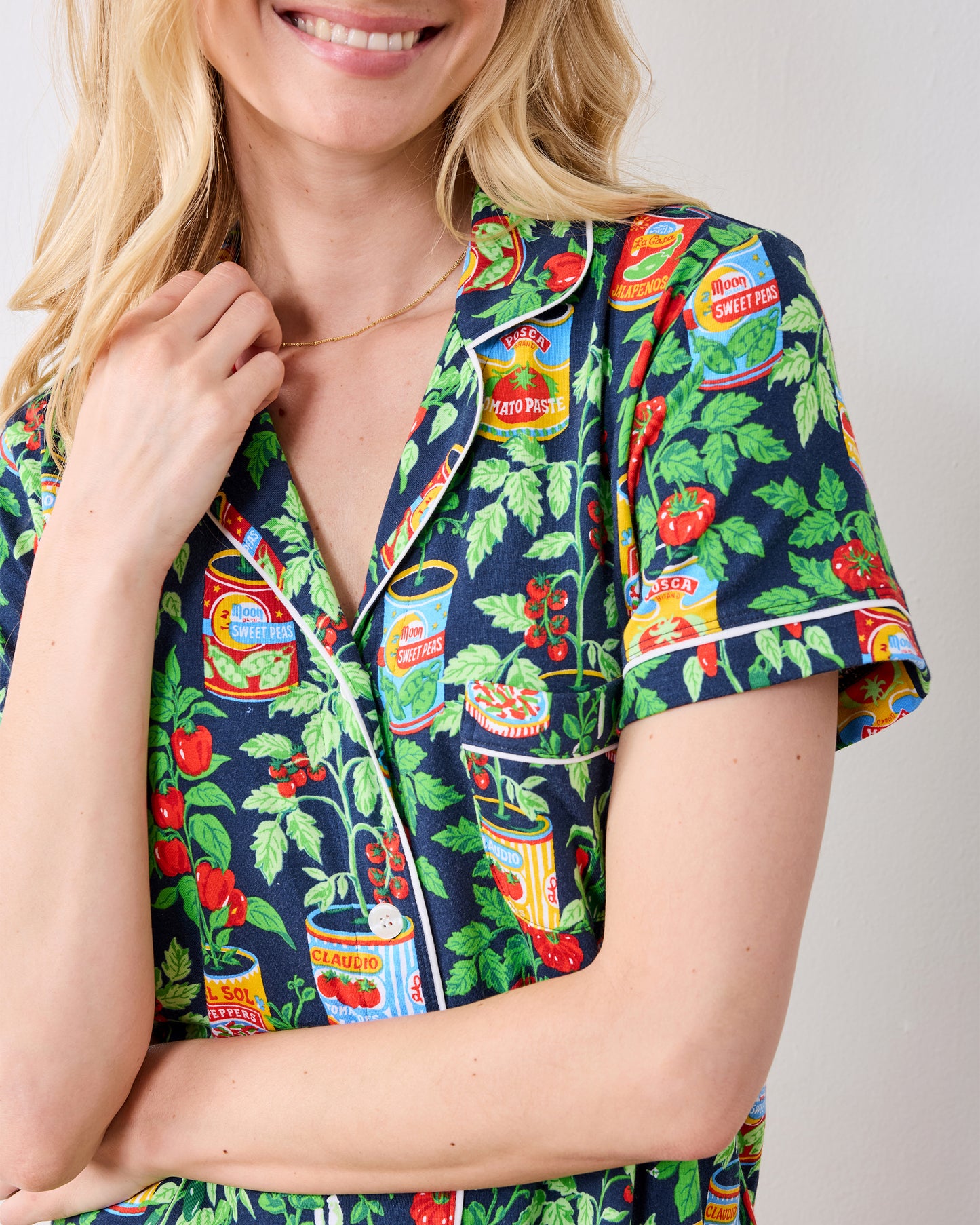 Kitchen Garden - Kids Organic Pima Short Sleeve PJ Set - Navy - Printfresh