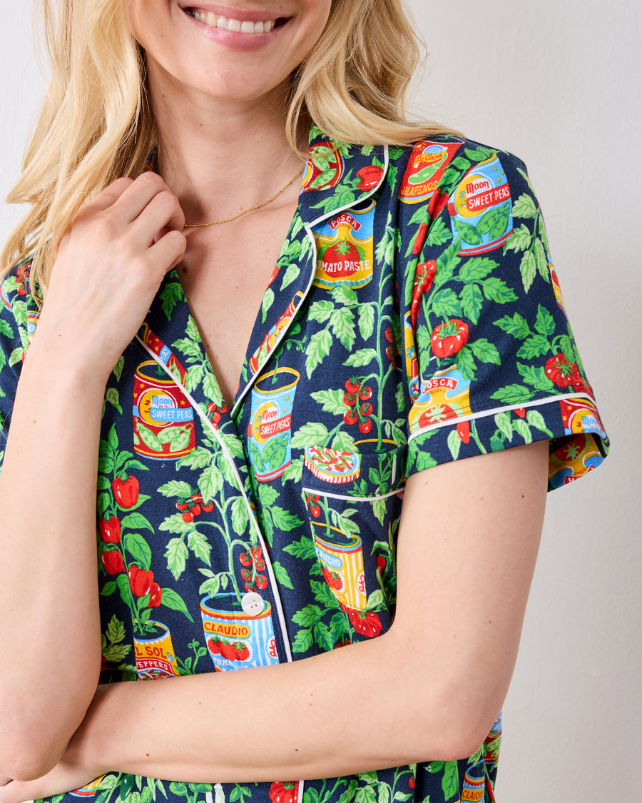 Kitchen Garden - Kids Organic Pima Short Sleeve PJ Set - Navy - Printfresh