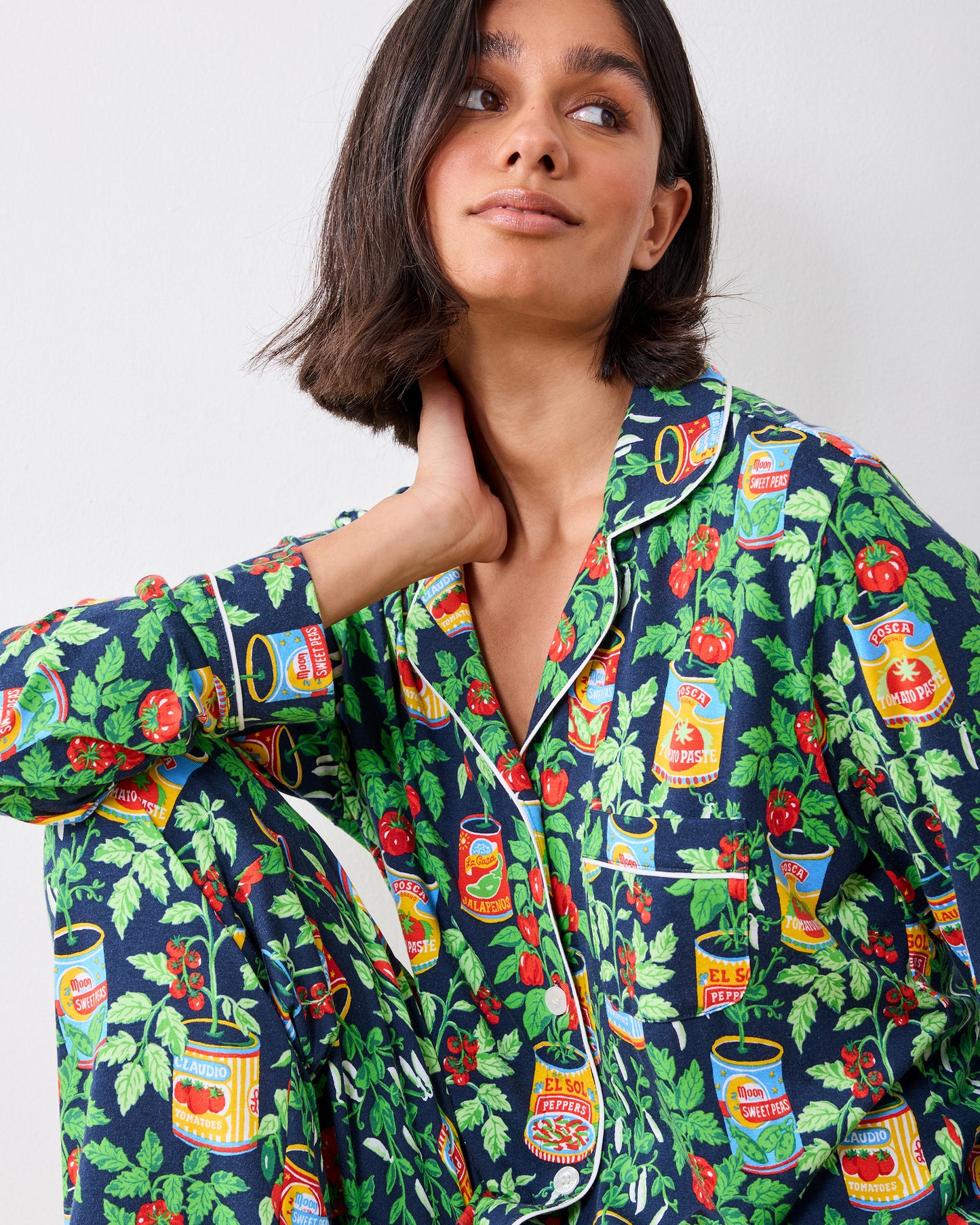 Kitchen Garden - Organic Pima Modal Knit Long PJ Set - Navy - Printfresh