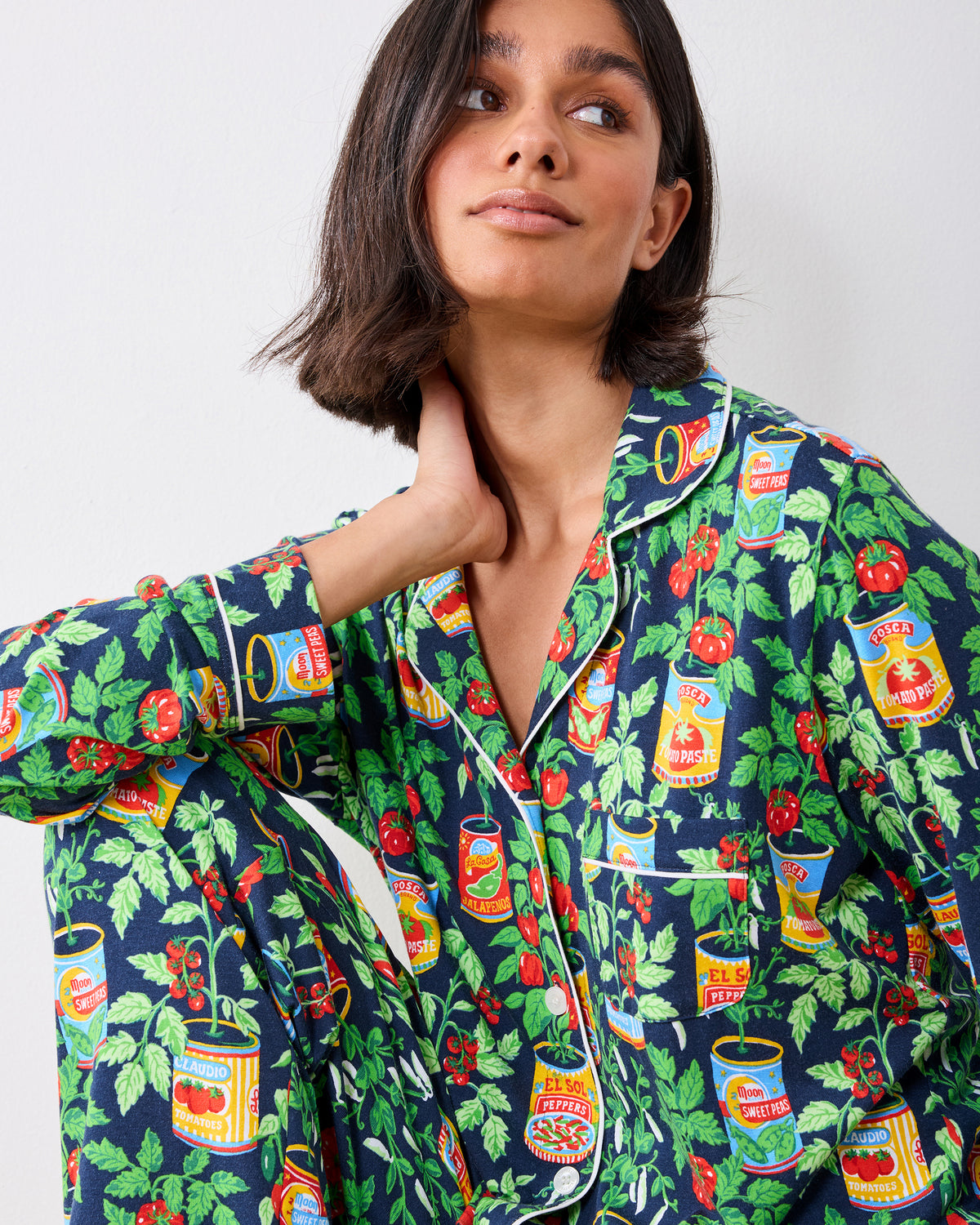 Kitchen Garden - Organic Pima Modal Knit Long PJ Set - Navy - Printfresh