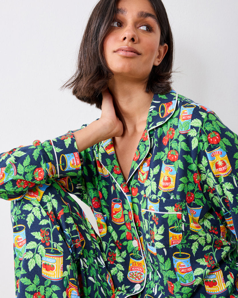 Kitchen Garden - Organic Pima Modal Knit Long PJ Set - Navy - Printfresh