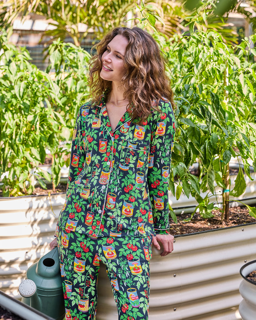 Kitchen Garden - Organic Pima Modal Knit Long PJ Set - Navy - Printfresh