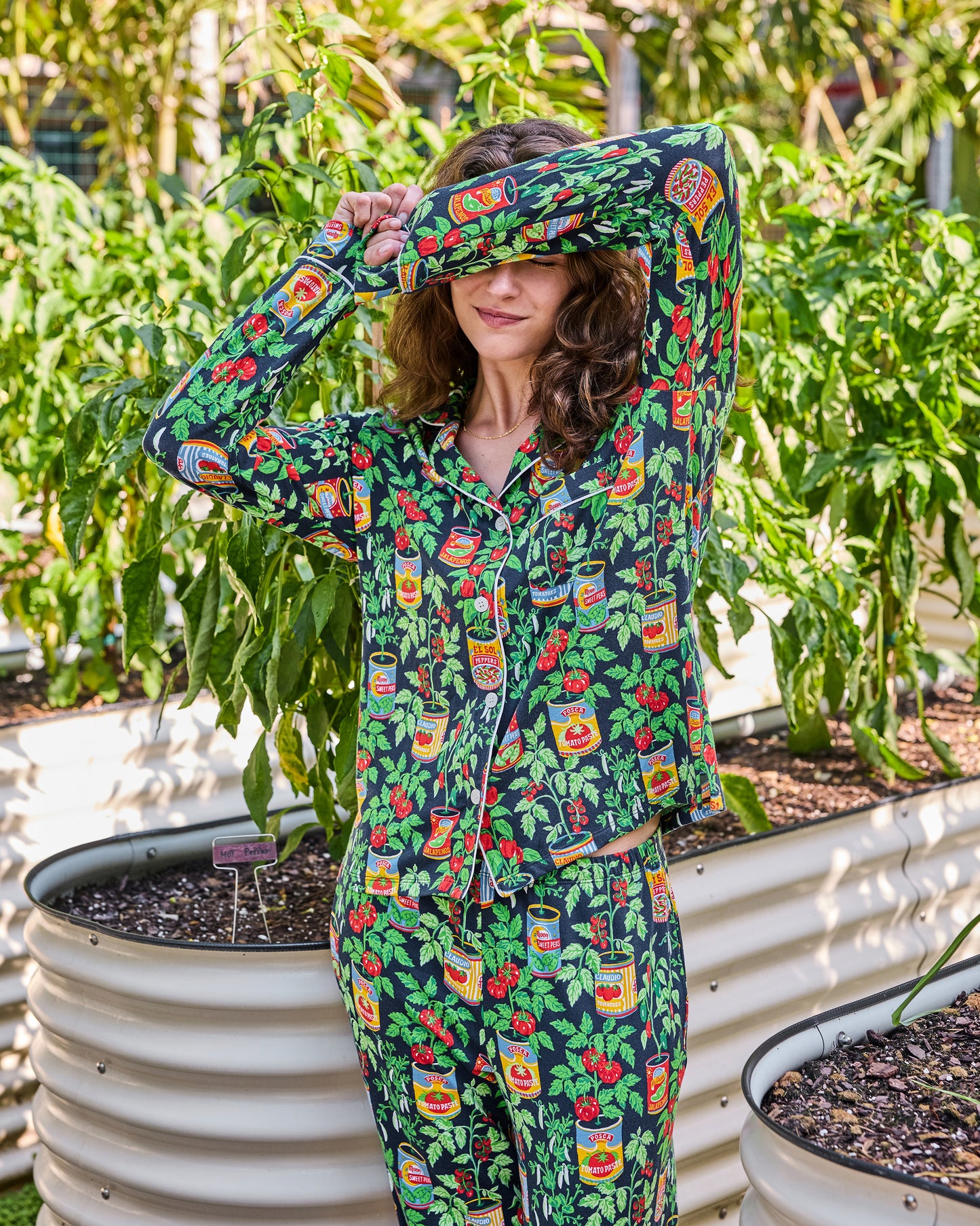 Kitchen Garden - Organic Pima Modal Knit Long PJ Set - Navy - Printfresh
