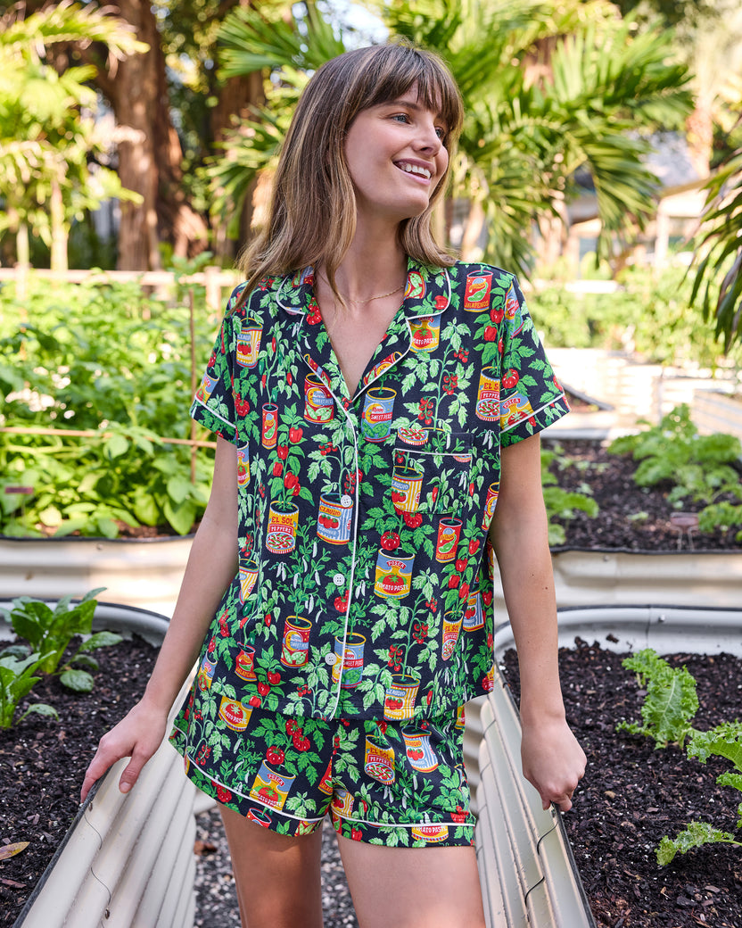Kitchen Garden - Organic Pima Modal Knit Short PJ Set - Navy - Printfresh