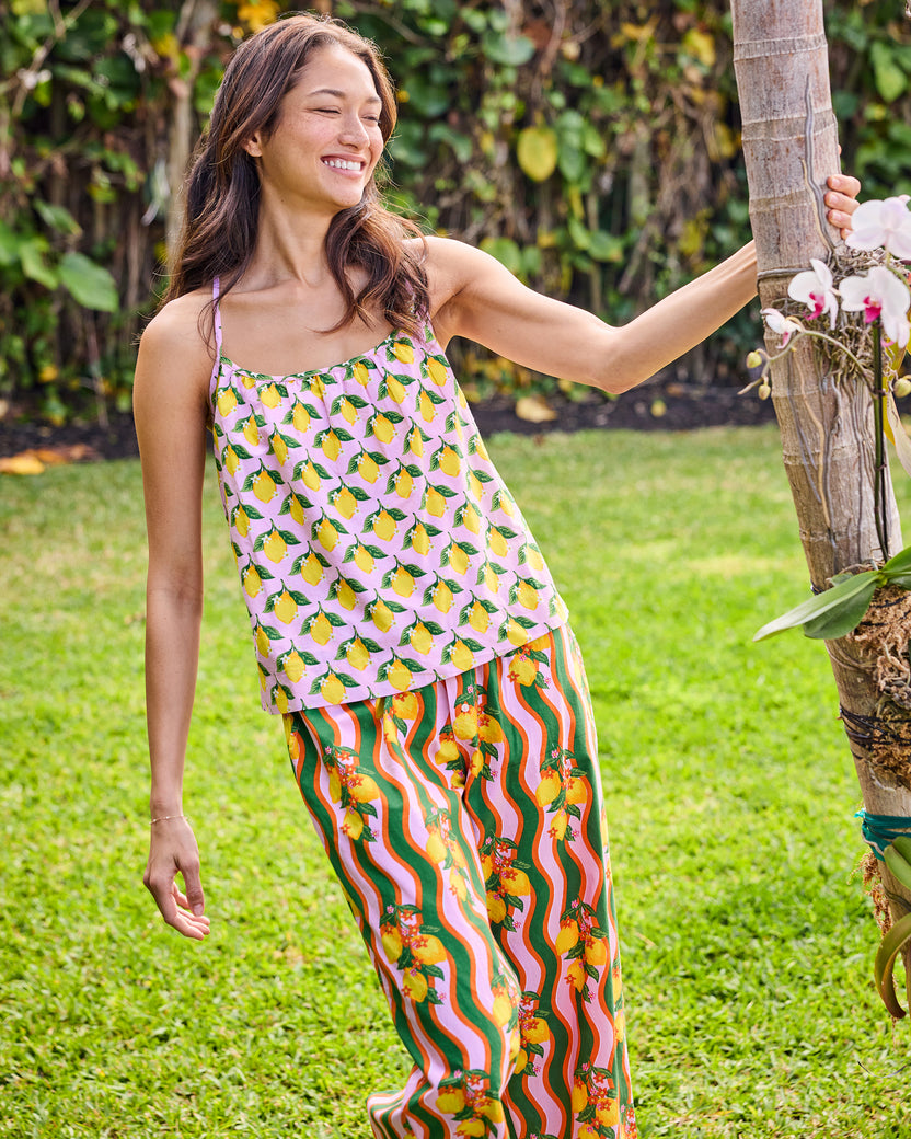 Lemon Twist - Cami & Ruffle Crop Pants Set - Limoncello - Printfresh