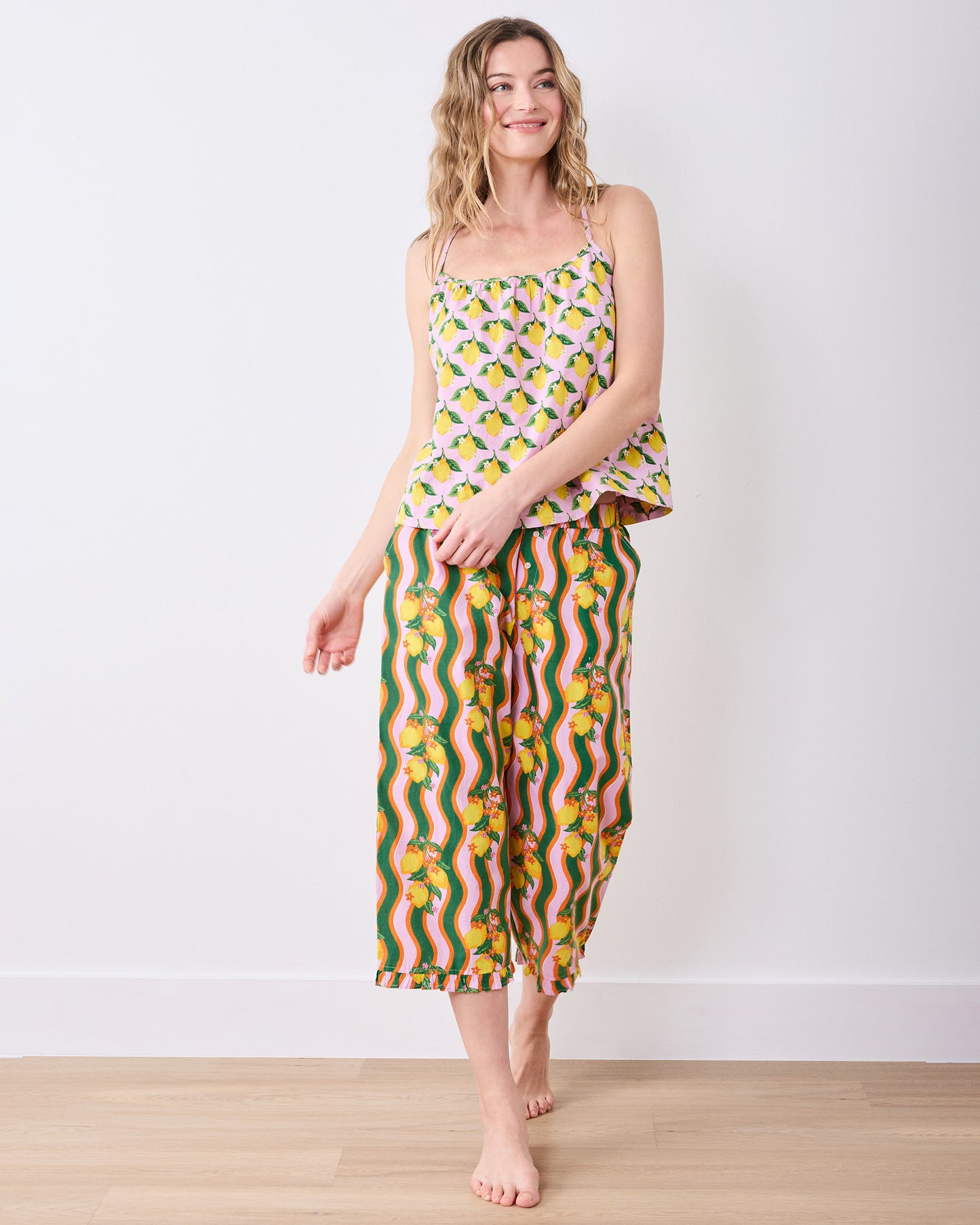 Lemon Twist - Cami & Ruffle Crop Pants Set - Limoncello - Printfresh