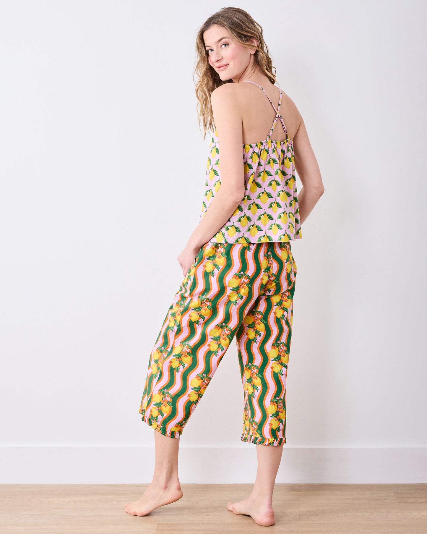 Lemon Twist - Cami & Ruffle Crop Pants Set - Limoncello - Printfresh