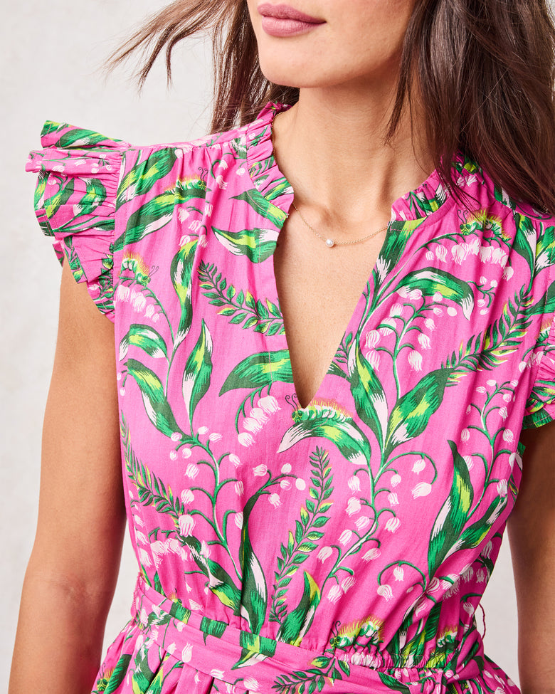 Organic Cotton Short-Sleeve Mini Dress in Lily Of the Valley | Women's S | Pink Spring Organic Cotton Short-Sleeve Mini Dress in Lily Of the Valley | Women's S | Pink Spring