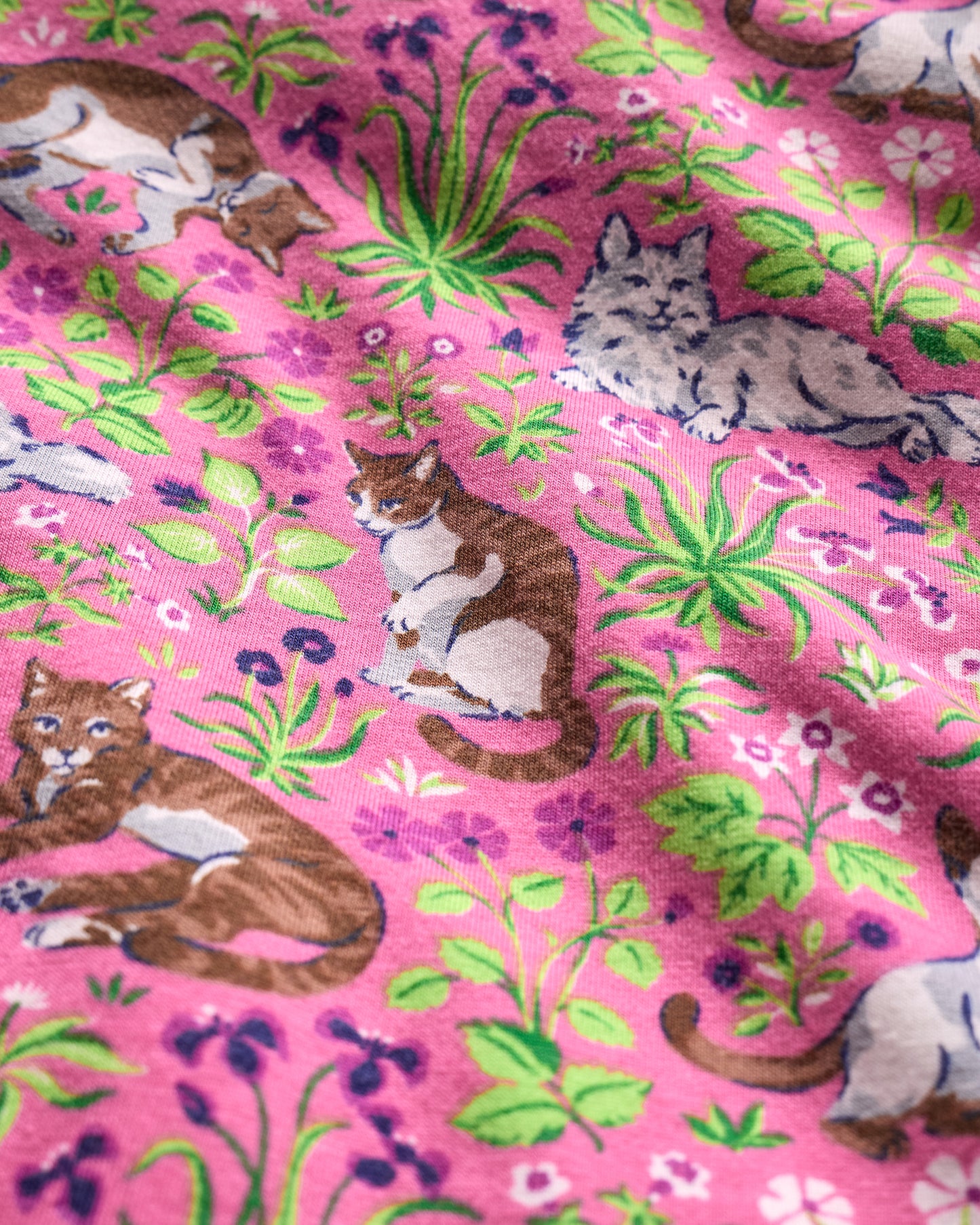 Must Love Cats - Organic Pima Modal Knit Long PJ Set - Pink Camellia - Printfresh