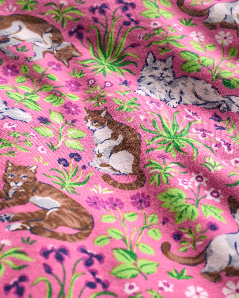 Must Love Cats - Organic Pima Modal Knit Long PJ Set - Pink Camellia - Printfresh