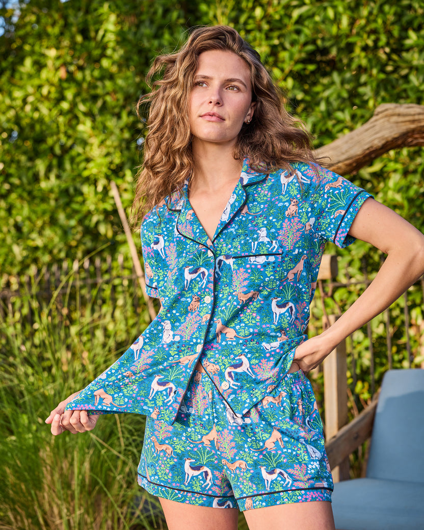 Must Love Dogs - Organic Pima Modal Knit Short PJ Set - Cerulean - Printfresh