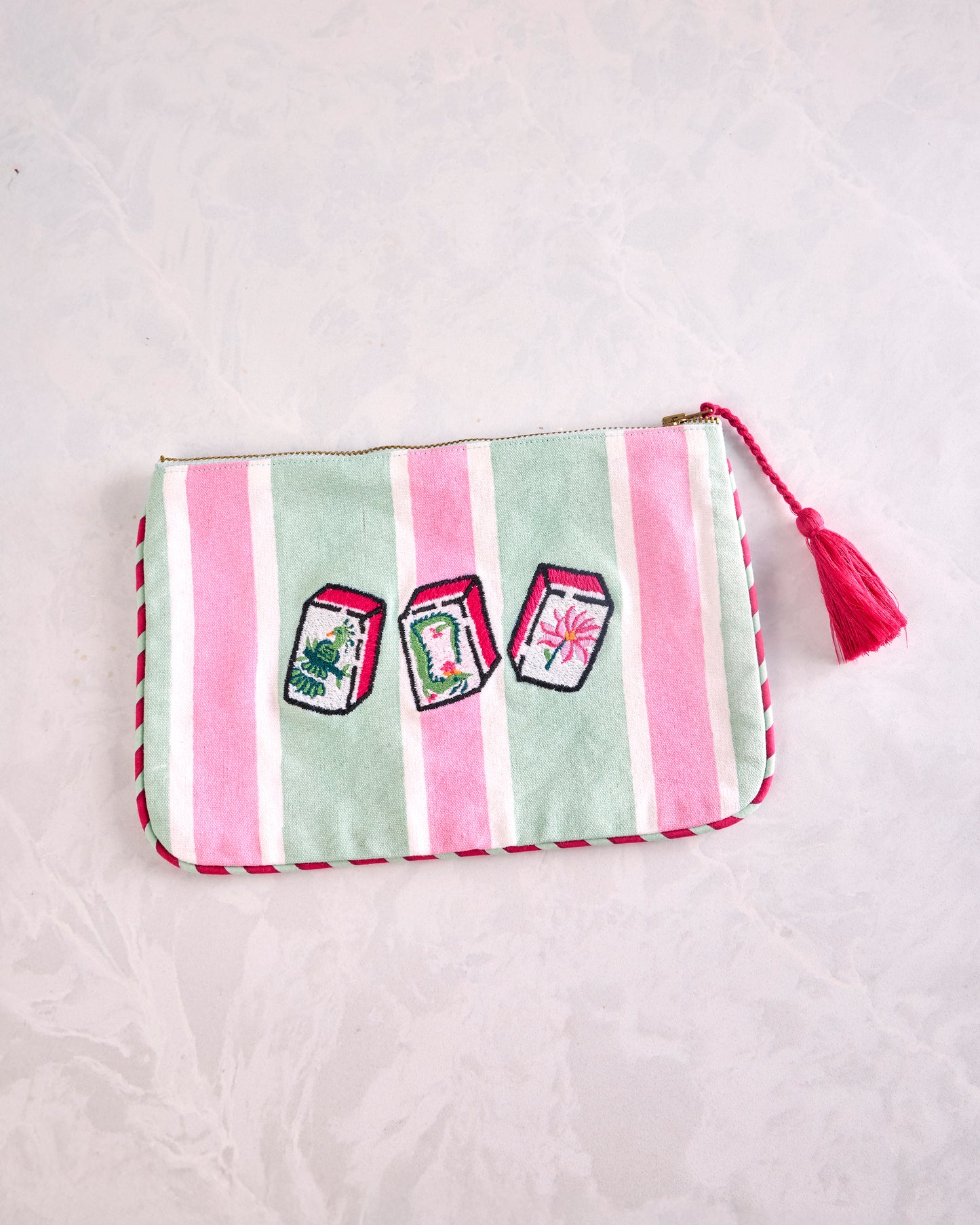 Mah Jongg Menagerie - Canvas Pouch - Pale Jade - Printfresh