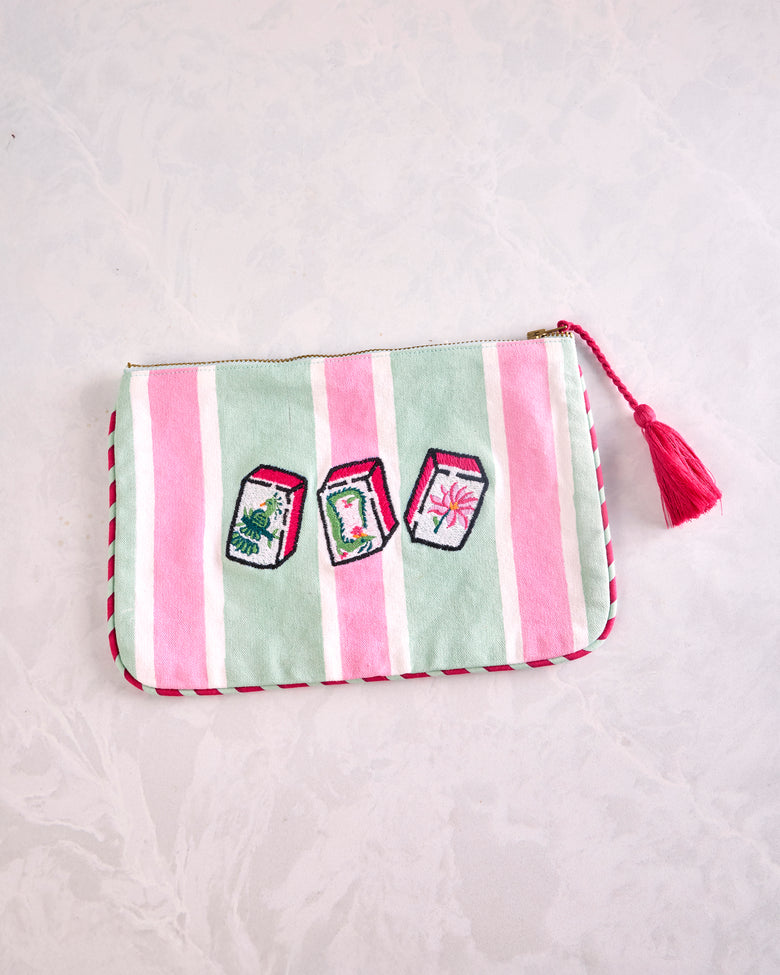 Mah Jongg Menagerie - Canvas Pouch - Pale Jade - Printfresh