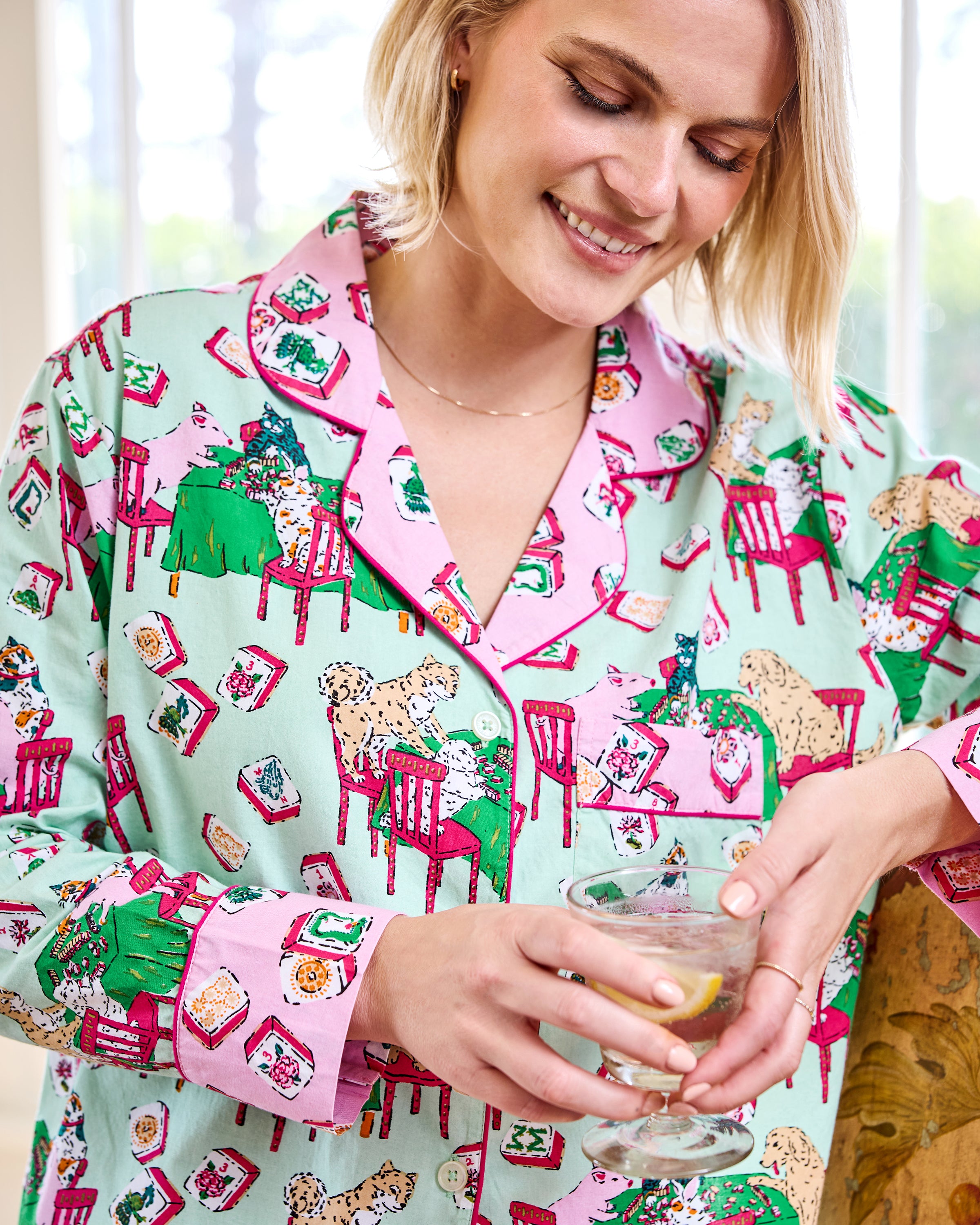 Mah Jongg Menagerie - Long PJ Set - Pale Jade – Printfresh