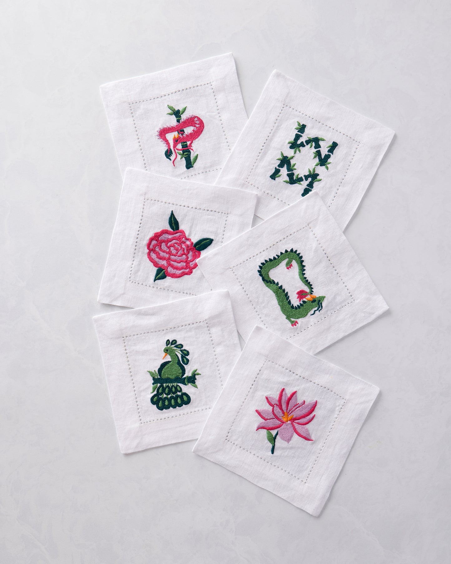 Mah Jongg Menagerie - Cocktail Napkins Set of 6 - Pale Jade - Printfresh