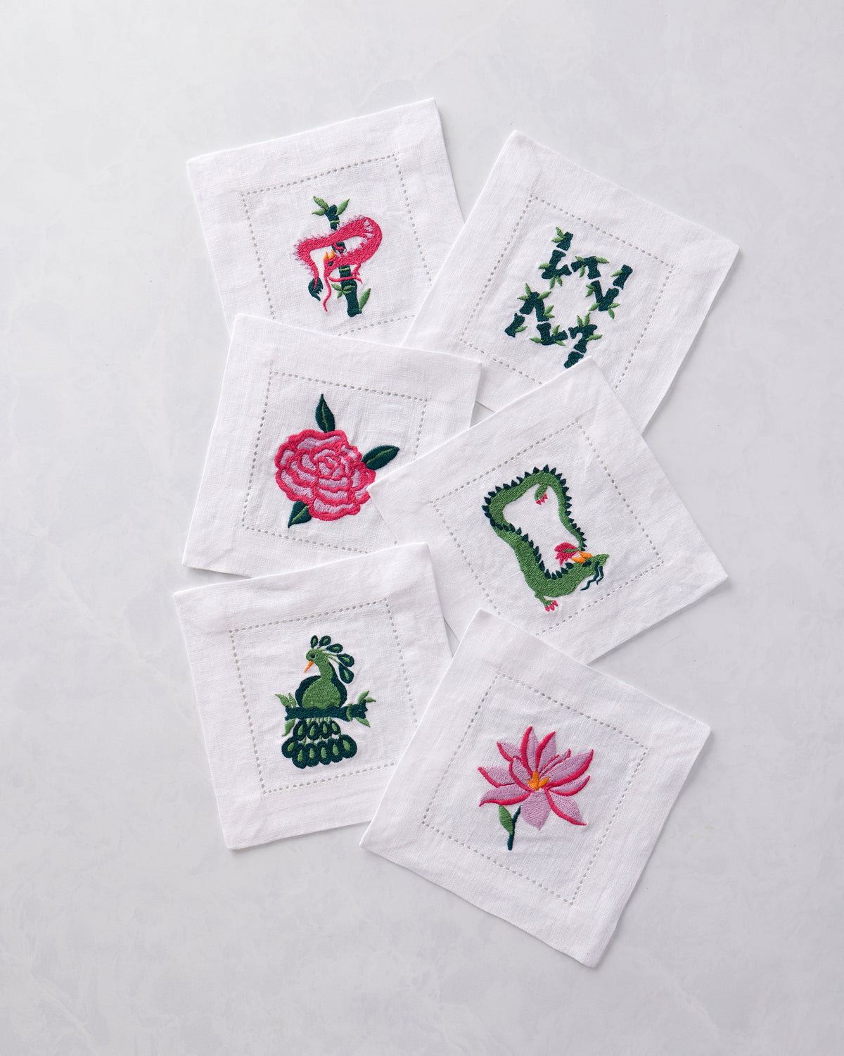 Mah Jongg Menagerie - Cocktail Napkins Set of 6 - Pale Jade - Printfresh
