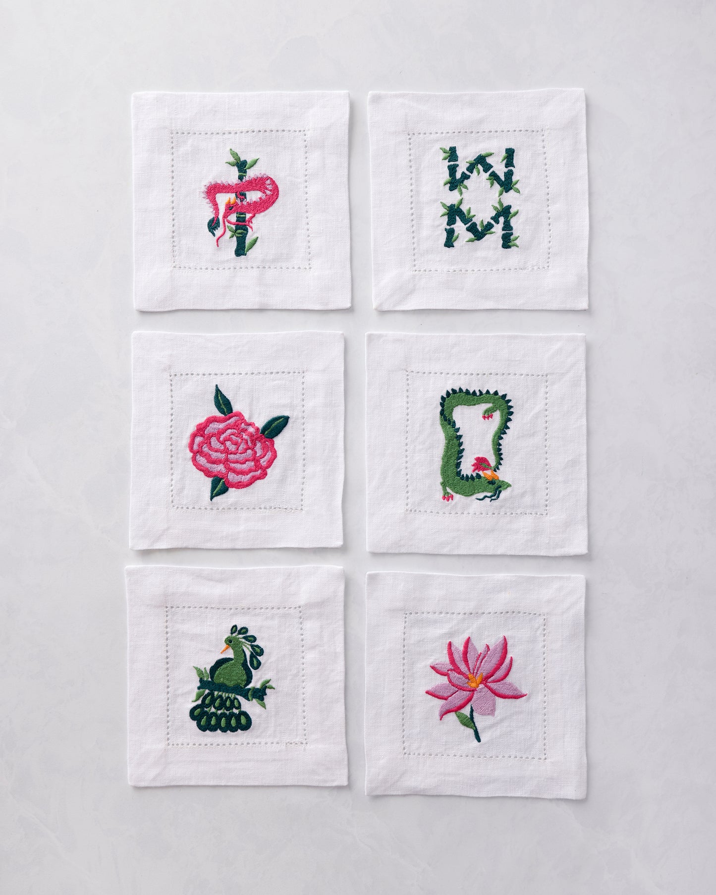 Mah Jongg Menagerie - Cocktail Napkins Set of 6 - Pale Jade - Printfresh