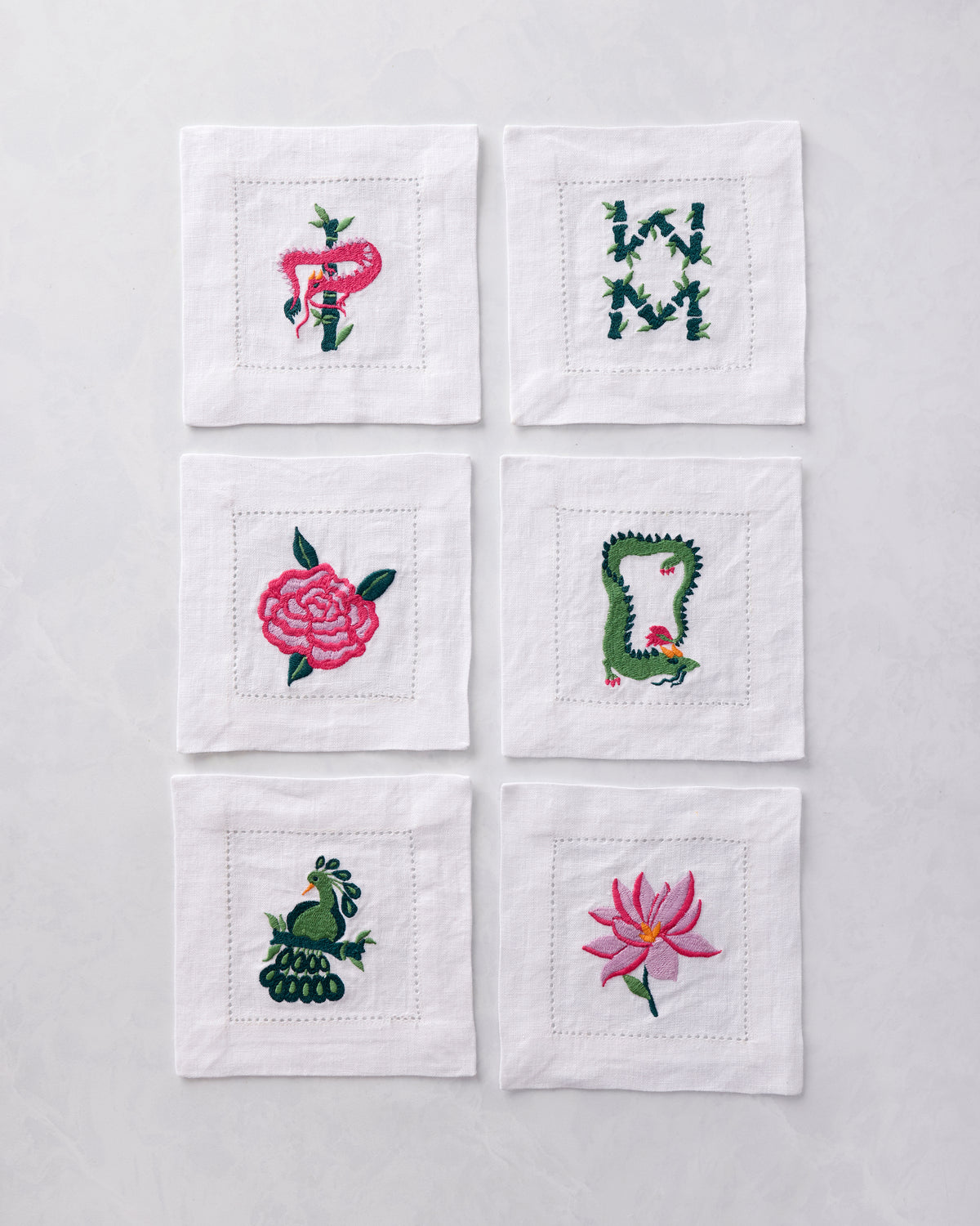Mah Jongg Menagerie - Cocktail Napkins Set of 6 - Pale Jade - Printfresh