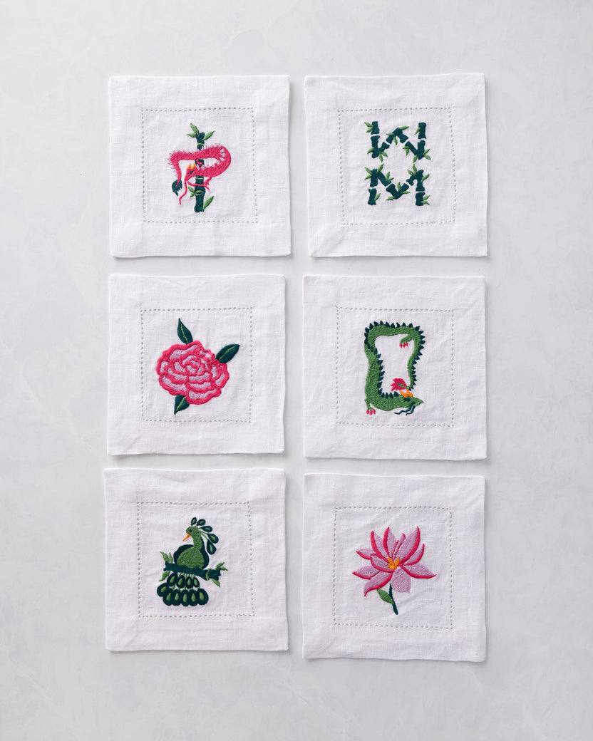 Mah Jongg Menagerie - Cocktail Napkins Set of 6 - Pale Jade - Printfresh