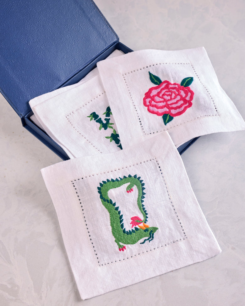 Mah Jongg Menagerie - Cocktail Napkins Set of 6 - Pale Jade - Printfresh