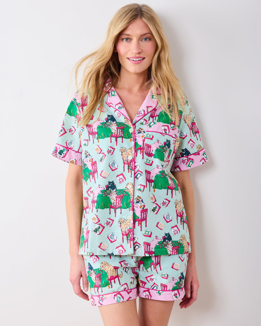 Mah Jongg Menagerie - Short PJ Set - Pale Jade - Printfresh