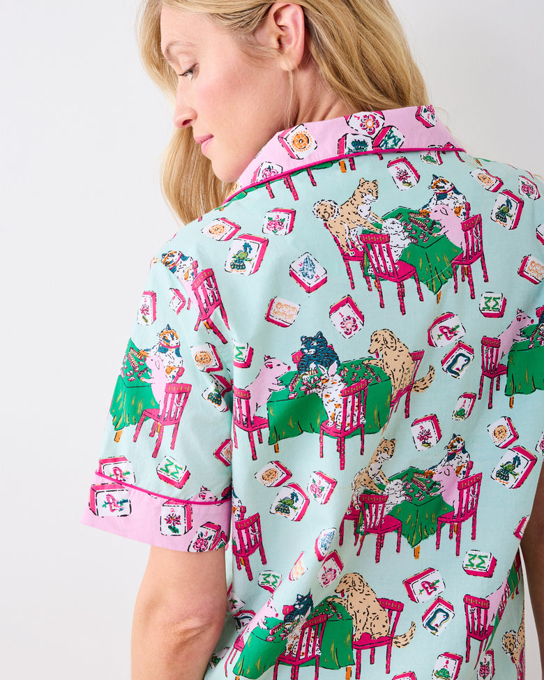 Mah Jongg Menagerie - Short PJ Set - Pale Jade - Printfresh