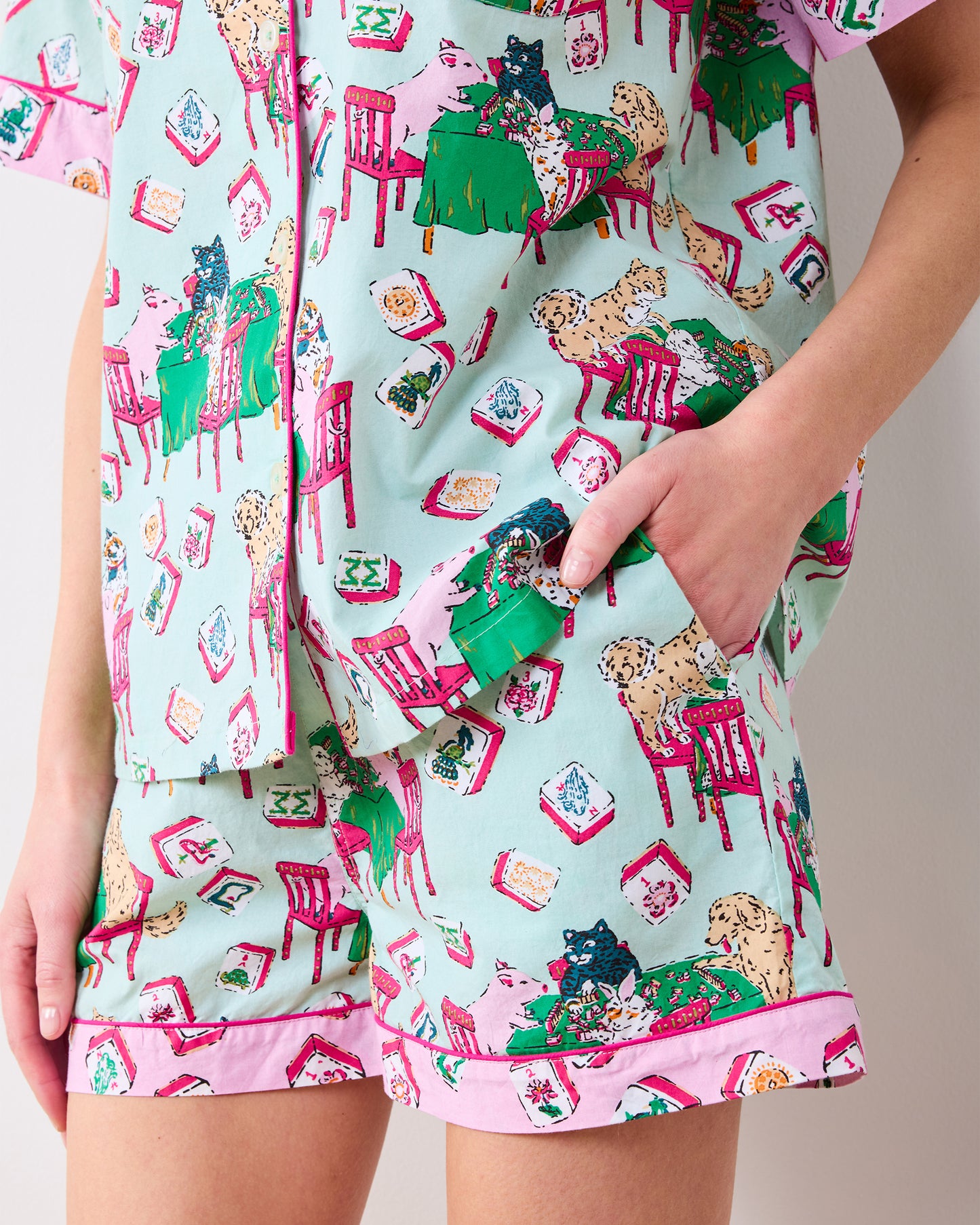 Mah Jongg Menagerie - Short PJ Set - Pale Jade - Printfresh