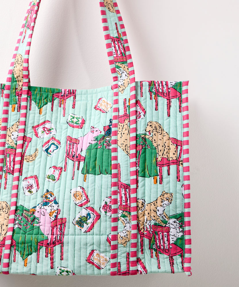 Mah Jongg Menagerie - Petite Traveler Tote - Pale Jade - Printfresh