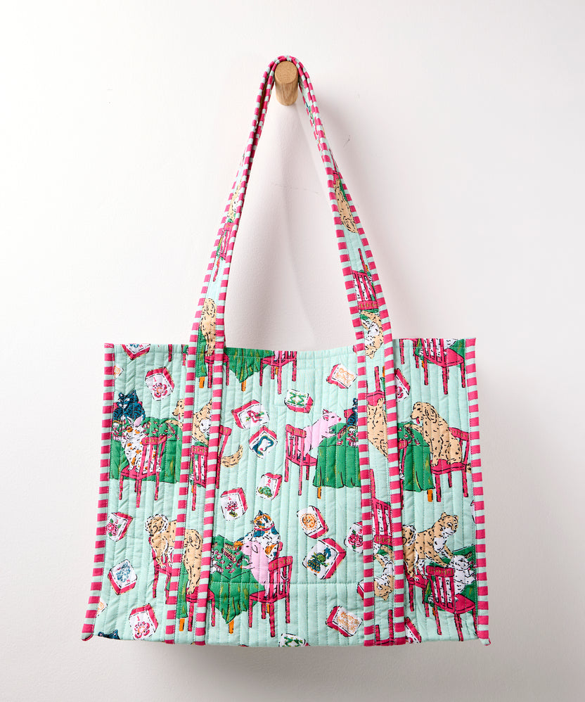 Mah Jongg Menagerie - Petite Traveler Tote - Pale Jade - Printfresh